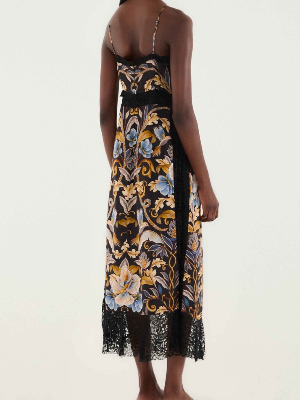 FARM Rio Snake Garden Black Floral Lace Trim Midi Dress NWT Size XL - Picture 2 of 8